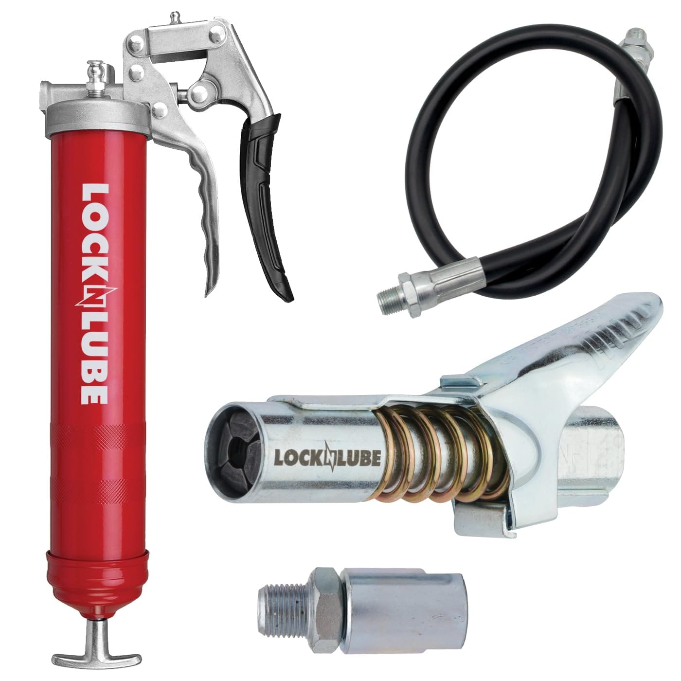 Version 1.0.0 LockNLube Heavy-Duty Pistol Grip Grease Gun - Commercial/Residential - 20" Hose, Swivel, Coupler - Image 1