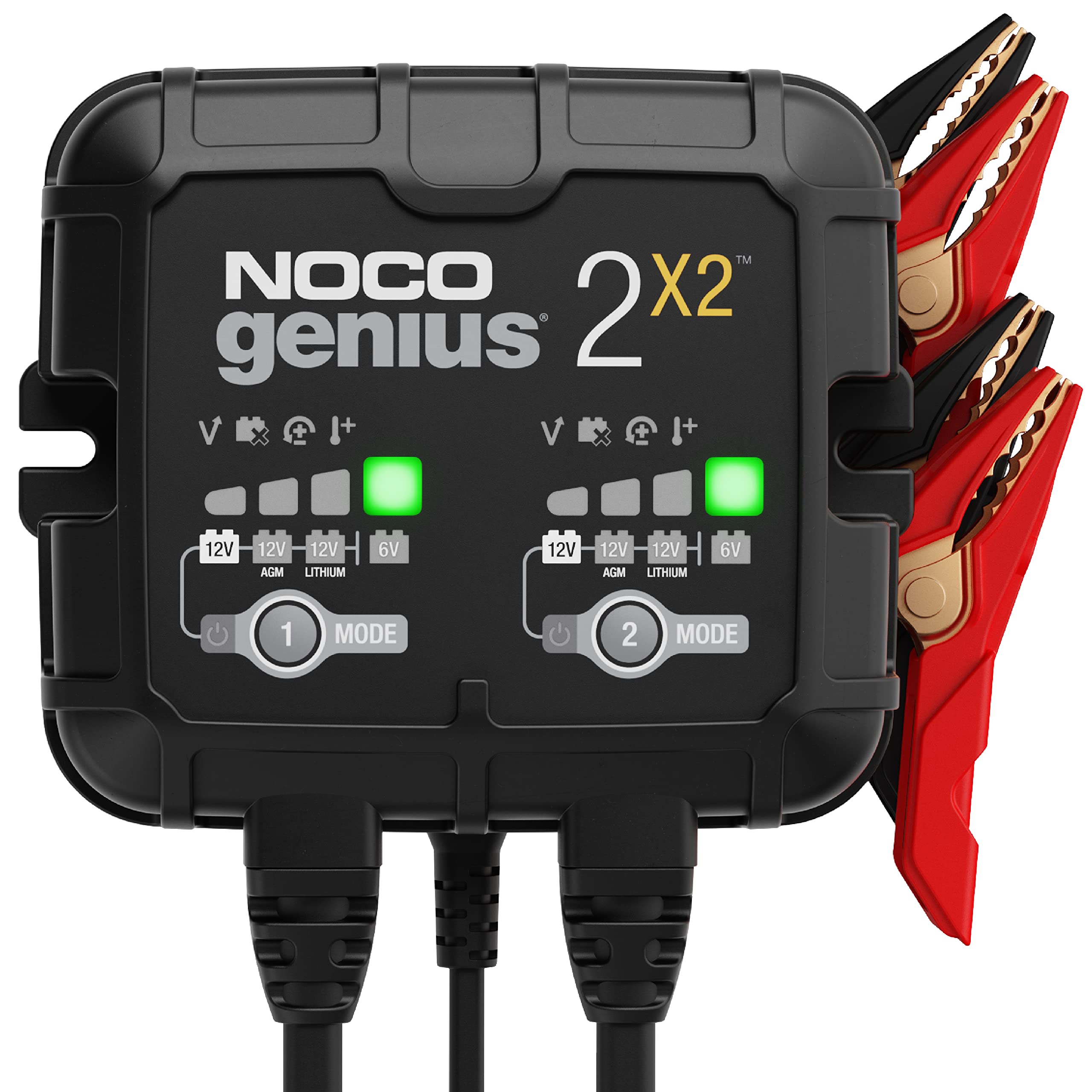 Version 1.0.0 NOCO GENIUS2X2: 4A 2-Bank Smart Battery Charger (2A/Bank) - 6V/12V Automatic Maintainer, Trickle Charger & Desulfator with Overcharge Protection & Temperature Compensation – for Lead-Acid & Lithium - Image 1