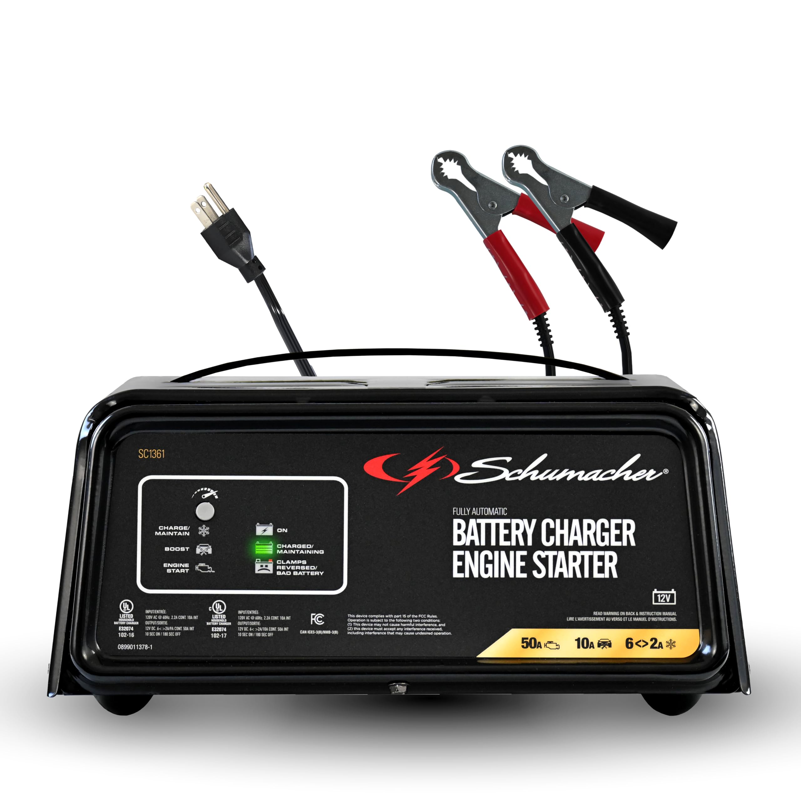 Version 1.0.0 Schumacher Electric 6A Car Battery Charger and 50A Engine Starter, 4-in-1 Solution, Maintainer, 10A Boost, for 12V Power Sport, Automotive, and Marine Batteries, SC1361 - Image 1