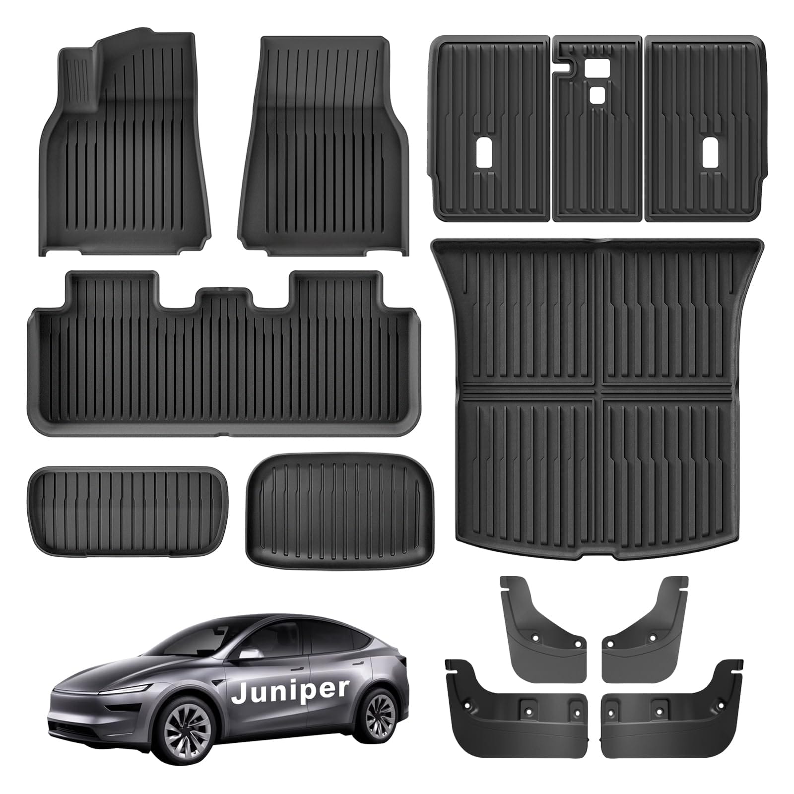 Version 1.0.0 Weize Floor Mats for Tesla Model Y Juniper 2025-2026 All Weather 9Pcs Cargo Liners & 4Pcs Mud Flaps No-Drill Splash Guards Interior Accessories(Not for Standard) - Image 1