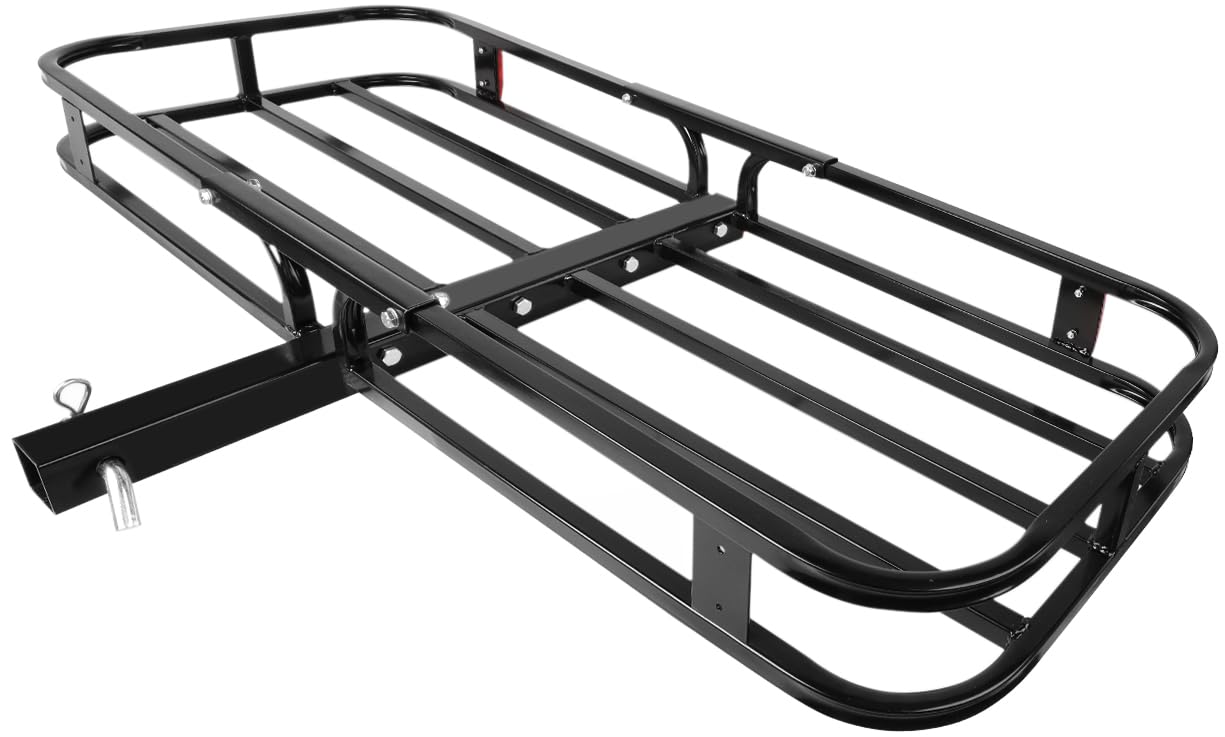 Version 1.0.0 MaxxHaul 70107 53" x 19-1/2" Hitch Cargo Carrier - Trailer Mount Steel With High Side Rails For RV's, Trucks, SUV's, Vans, Cars 2" Receiver 500-lb Load Capacity , Black - Image 1