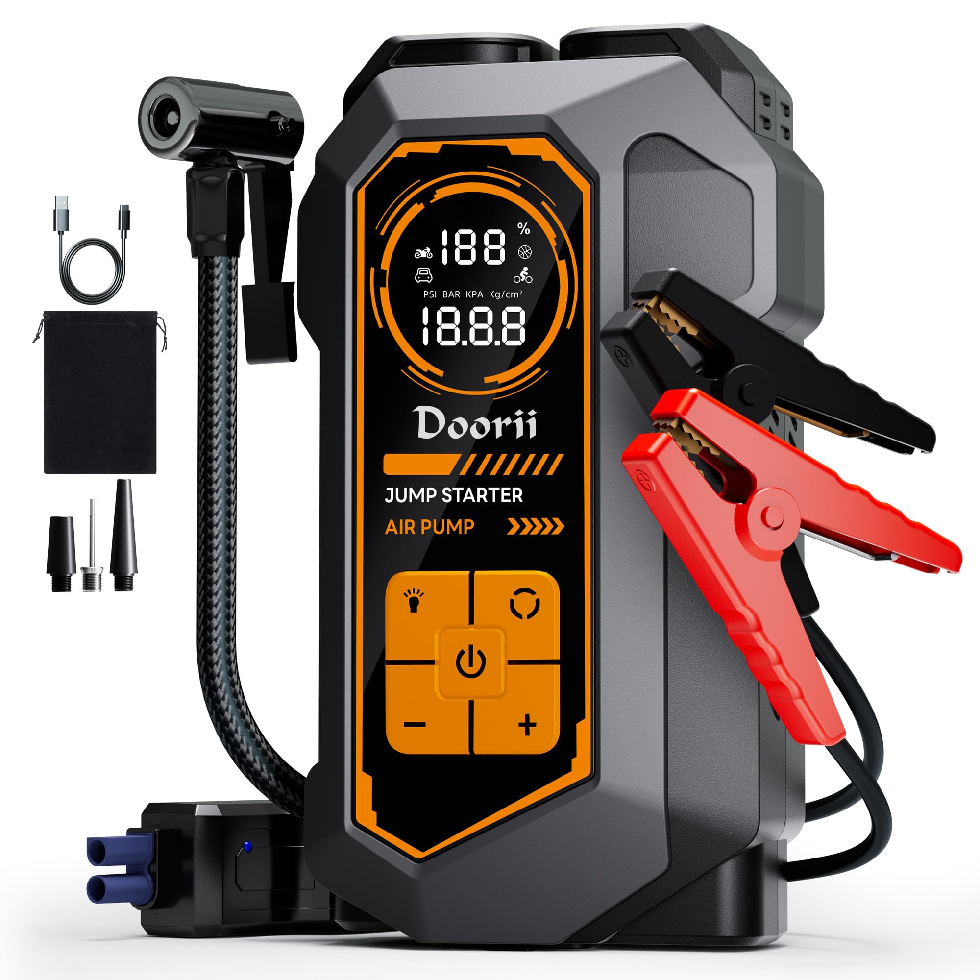 Version 1.0.0 Doorii Jump Starter with Air Compressor, Car Jumper Starter Portable 6000A, 150PSI Tire Inflator/Air Pump, LED Flashlight for Up to 10.0L Gas / 8.0L Diesel Engines - Image 1