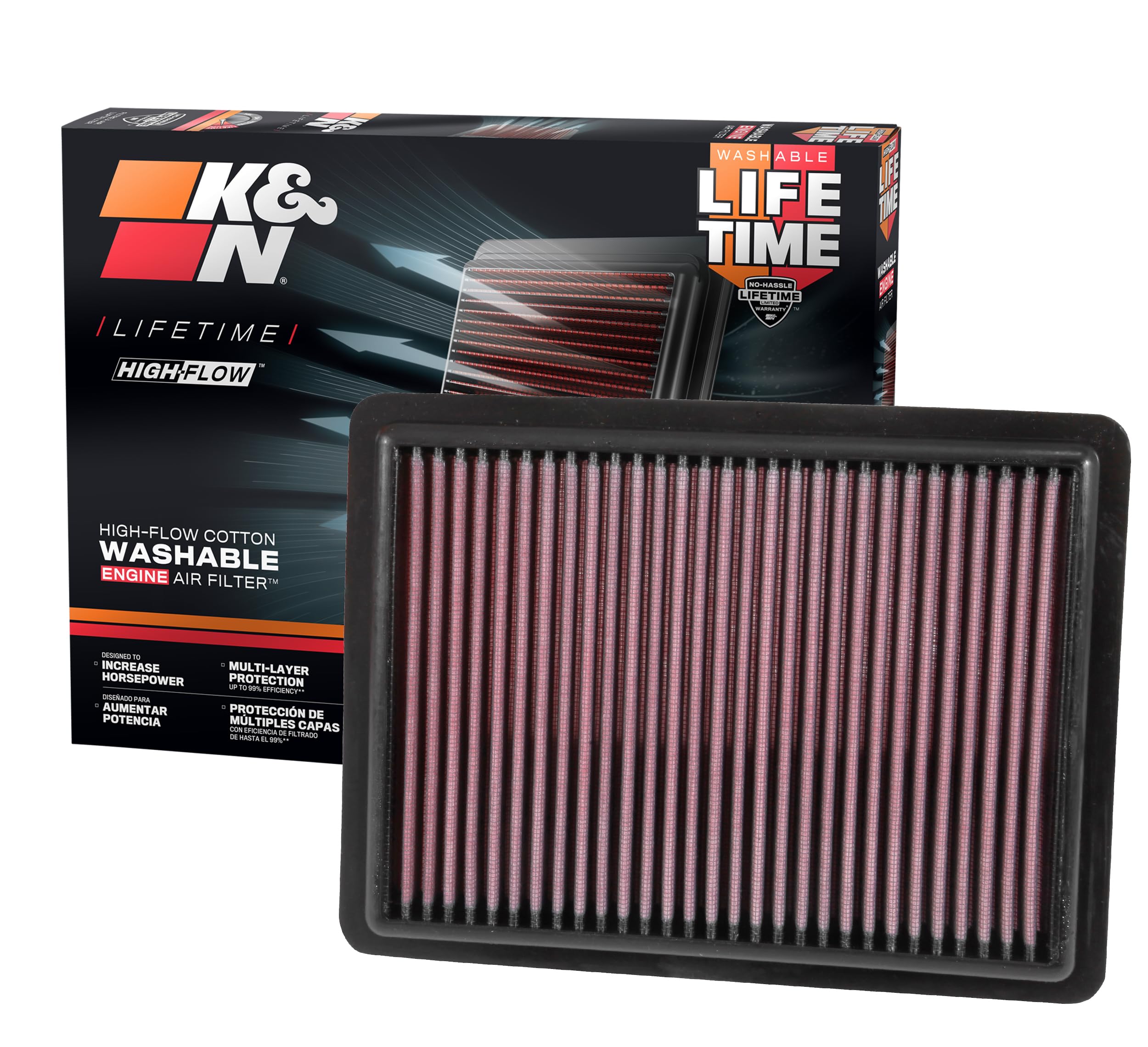 Version 1.0.0 K&N High-Flow Original Lifetime Engine Air Filter: Increase Power: Premium, Washable: Compatible with 2019-2025 ACURA: RDX, 33-3096 - Image 1