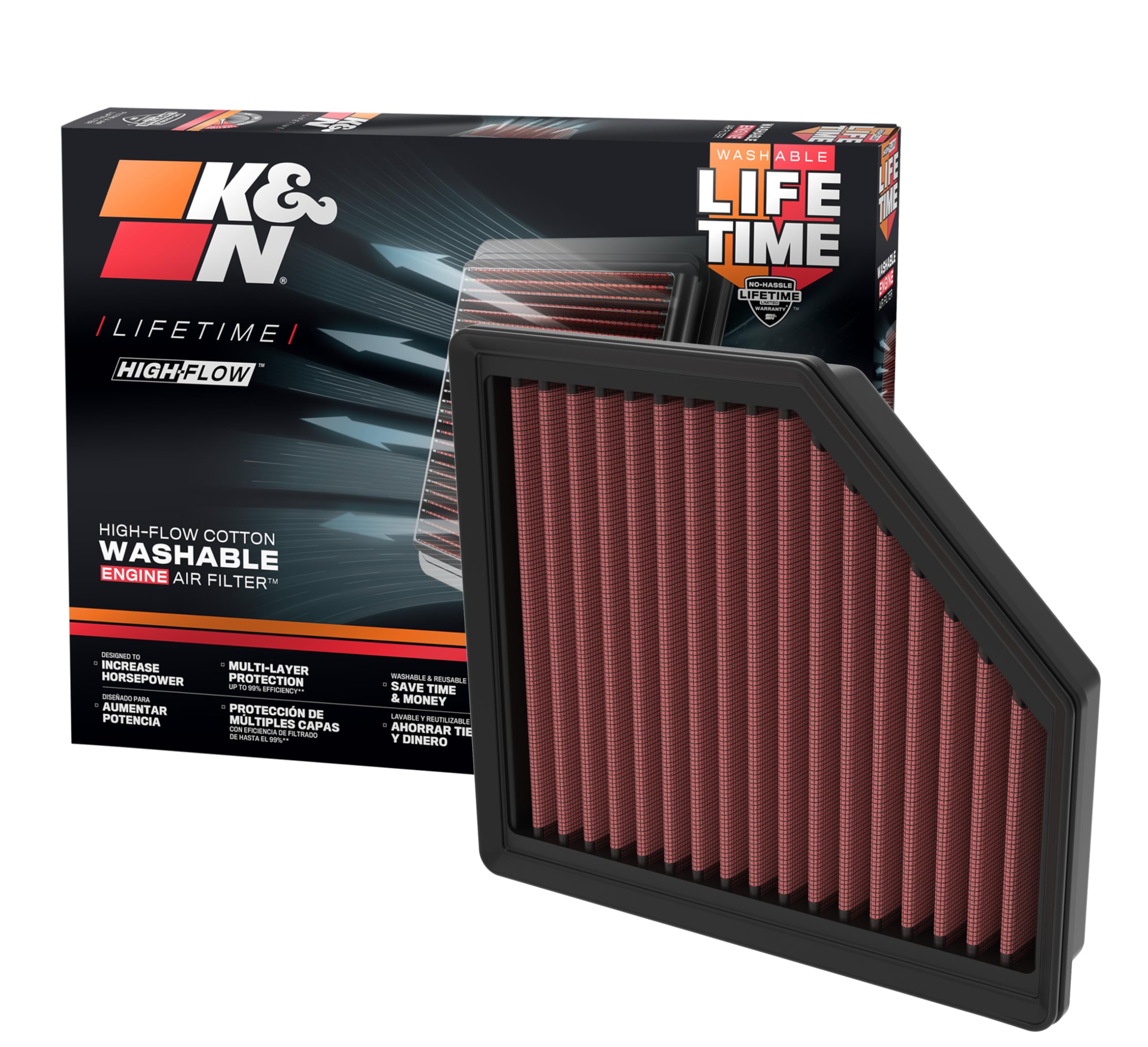 Version 1.0.0 K&N High-Flow Original Lifetime Engine Air Filter: Increase Power: Premium, Washable: Compatible with 2021-2024 Mitsubishi/Nissan/Renault: Outlander, Qashqai, Rogue, X-Trail, Austral, 33-3174 - Image 1