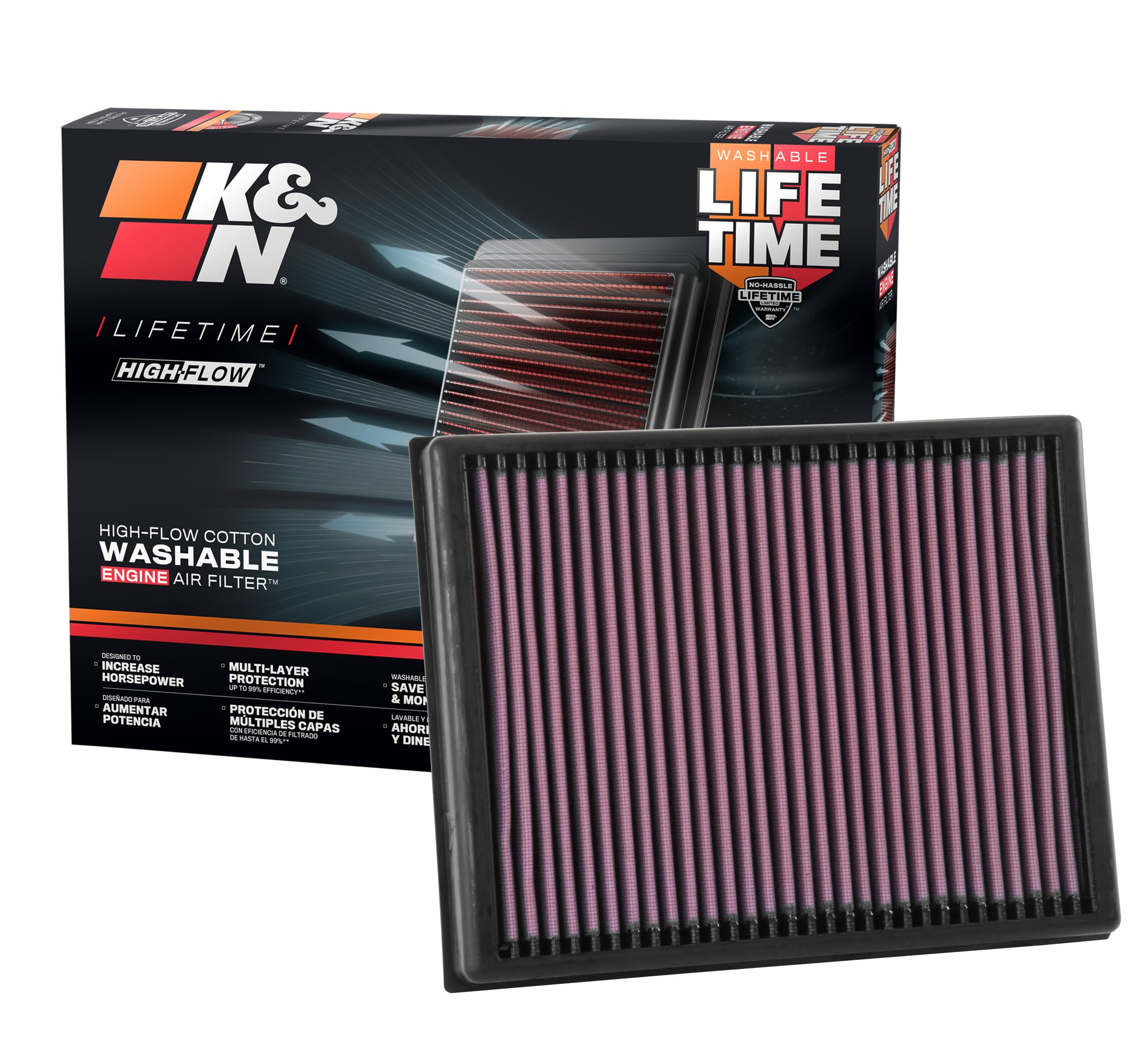 Version 1.0.0 K&N High-Flow Original Lifetime Engine Air Filter: Increase Power: Premium, Washable: Compatible with 2015-2024 Ford/Volkswagen: Endeavour, Everest, Ranger, Ranger Raptor, Amarok, 33-3086 - Image 1